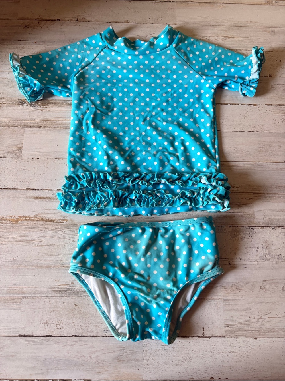 Ruffle Butts Turquoise & White Polka Dot Ruffle Rashguard Set